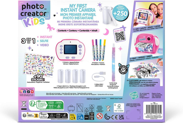 Canal Toys Creator 013-Kanal Toys, Sofortbildkamera, Einhorn, mit 4 Rollen Papier und 4 Filzstiften,