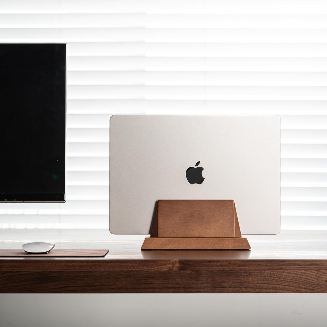 Verstellbarer vertikaler Laptop-Ständer, kompatibel mit allen Laptops, MacBook-Ständer, Holz-iPad-Ha
