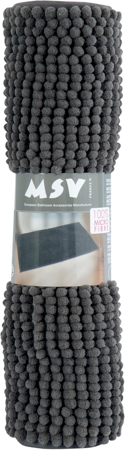 MSV Badteppich Badvorleger Duschvorleger Chenille Hochflor Badematte 60x90 cm – Grau Grau 60 x 90 cm