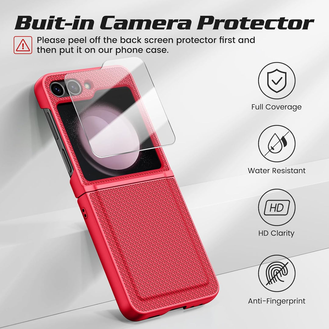 Doeshine für Samsung Galaxy Z Flip 5 Hülle mit Scharnierschutz & Displayschutzfolie, Rutschfester Te