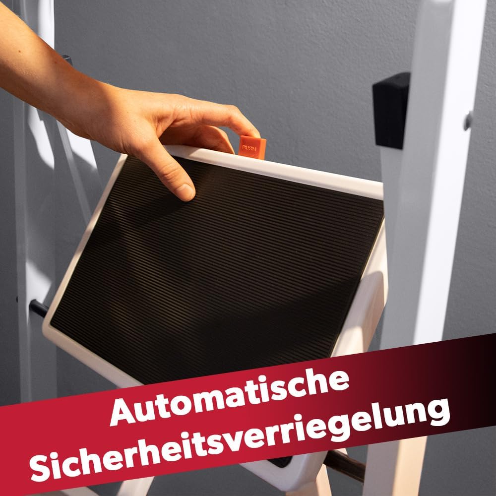 siwitec Klapptritt aus Stahl mit 3 Stufen, Weiss, kleine Leiter mit Anti-Rutschmatten, 150 kg Tragla