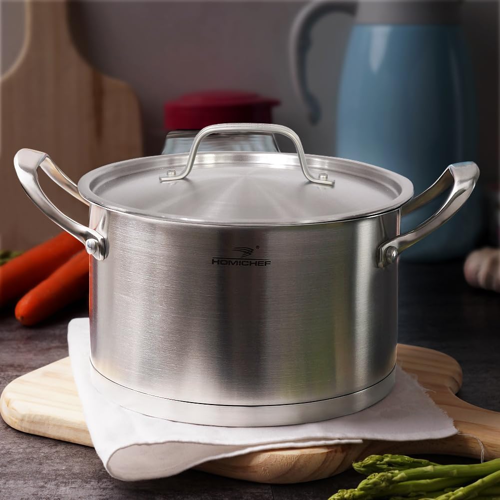 HOMI Chef Suppentopf mit Deckel, matt poliert, nickelfrei, Edelstahl, 3,2 L (keine giftige Antihaftb