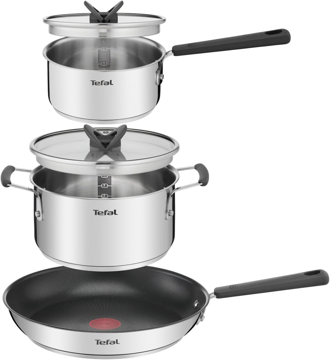 Tefal G737S5 Opti'Space Topf- & Pfannenset 5-teilig | Stielkasserolle 16 cm (inkl. Deckel) | Kochtop