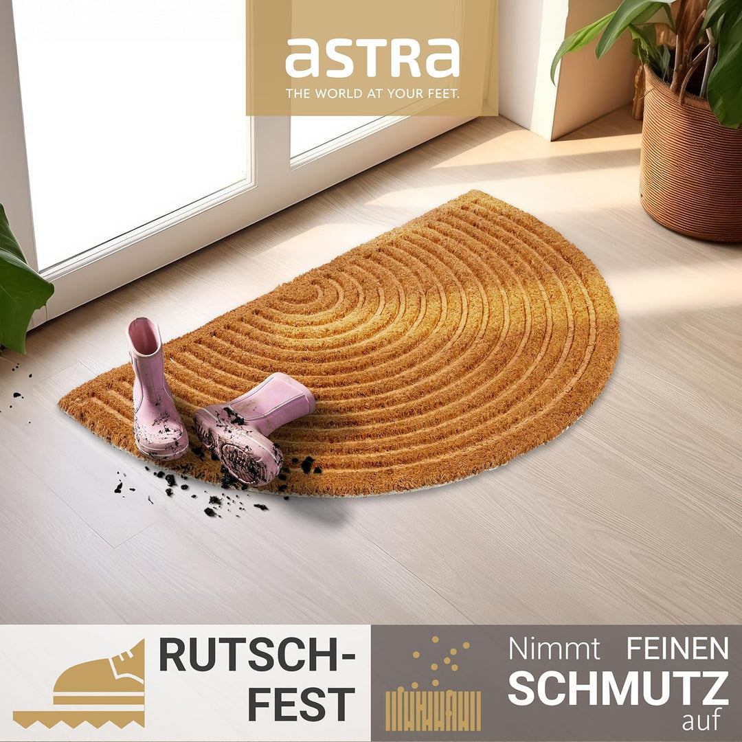 ASTRA Moderne Fussmatte Haustür - Kokosmatte 2er Set 60x90cm Halbrund Natur - rutschfeste Schmutzfan