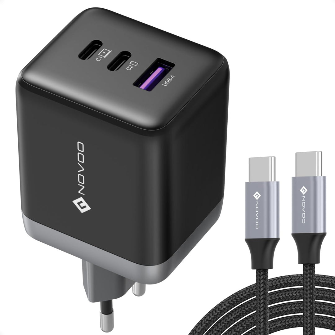NOVOO 100W USB C Ladegerät GaN Ⅲ 3-Port USB C Netzteil Schnellladegerät PD MacBook Charger mit Ladek