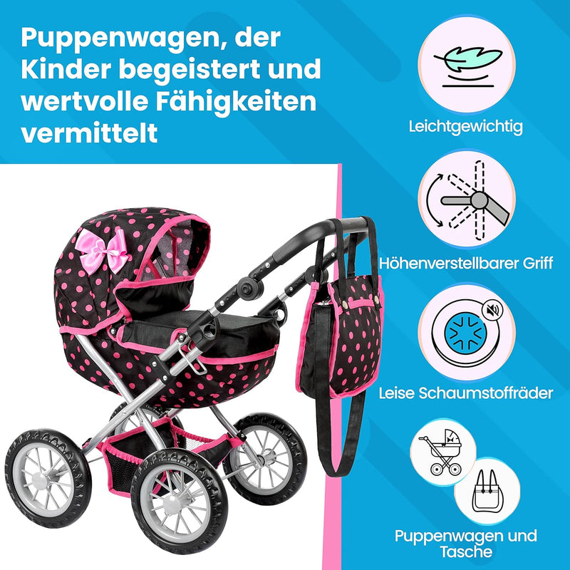 Kinderplay Puppenwagen ab 2 Jahre, Kinderwagen Puppen - Leichte und Stabile Konstruktion, Kinderpupp