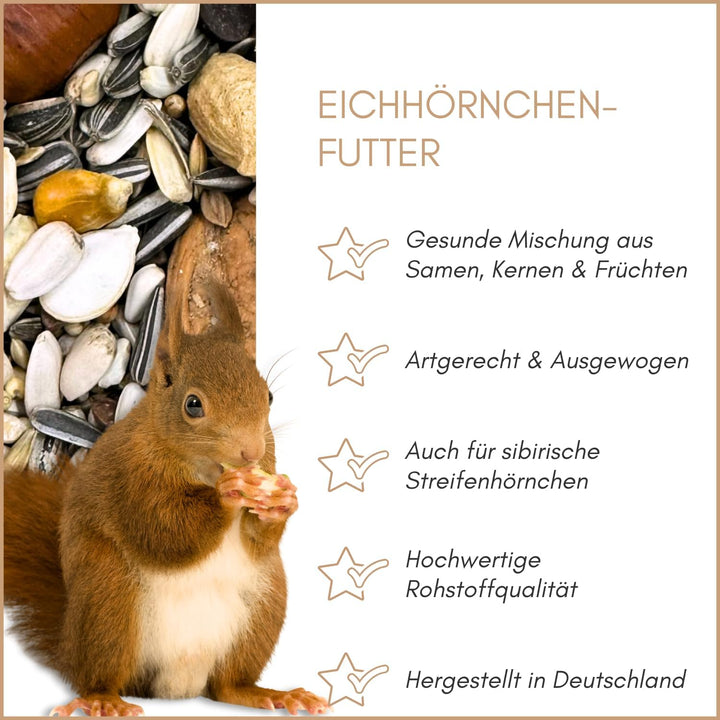 Supravit Artgerechtes Eichhörnchen Futter 1kg | Ausgewogenes Eichhörnchen-Futter mit Haselnüsse & Wa