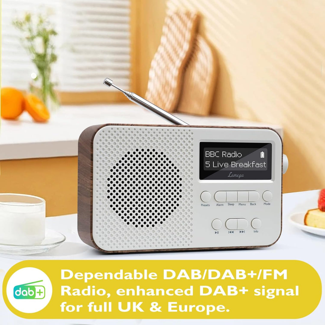 DAB-Radio mit Bluetooth, Digitalradios Netz- und Akku, wiederaufladbarer Akku, 15-Stunden-Wiedergabe