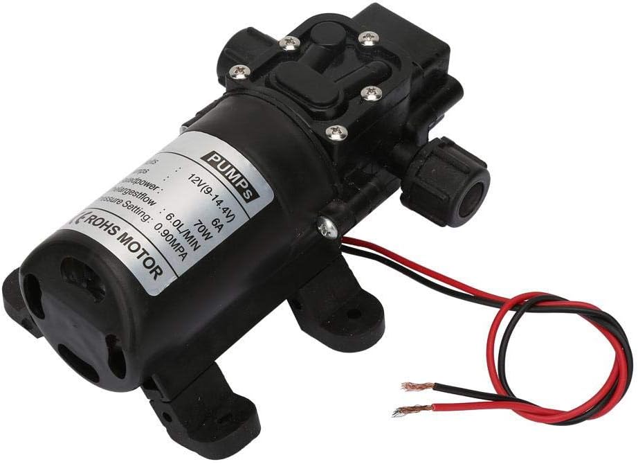 Vikye Wasserpumpe, DC 12V 70W, 6L/Min, Schwarz, Membranpumpe, Hochdruck, Reinwasserpumpe