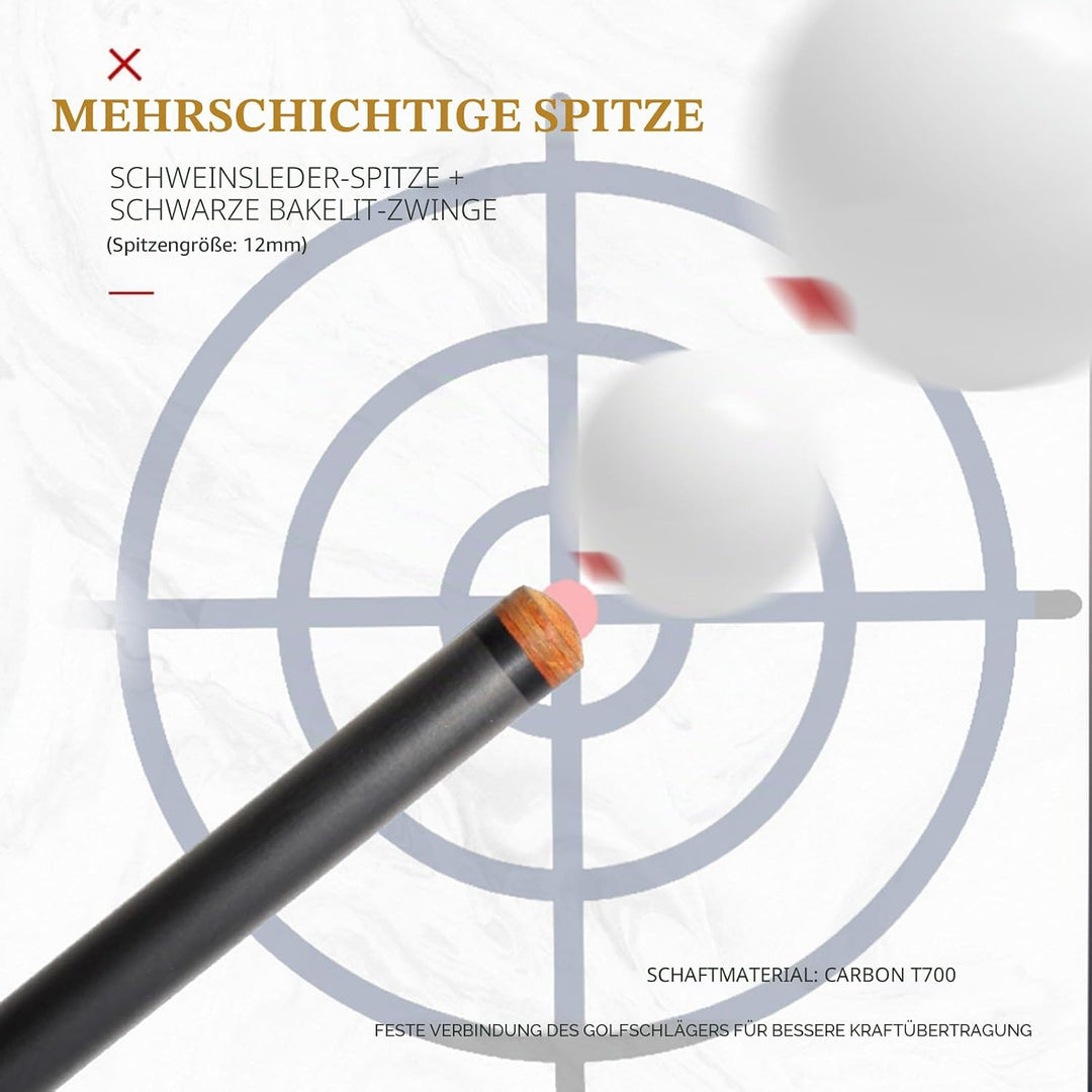 KHEALING Billardqueue aus Kohlefaser, 58 Zoll, 1/2-Zoll-Struktur, 3-Zahn-Anschluss, 12,4 mm Spitze,