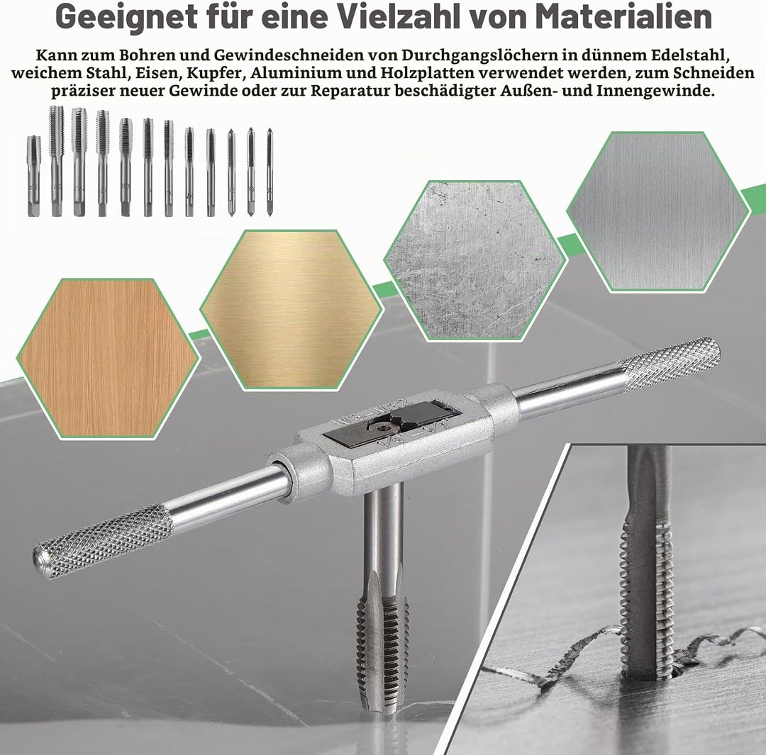 Faankiton 40 Stück Gewindeschneider Set Metrisch M3-M12 Gewindeschneidsatz, Gewindebohrer Schneideis