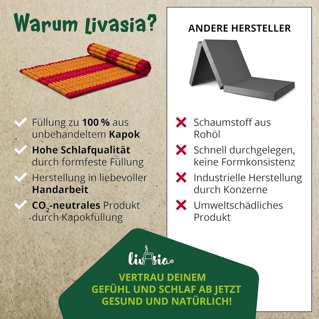livasia Rollmatte Rollmatratze L-200x110x4,5cm, Gästebett Gästematratze 1 Person, Reisebett Kofferra