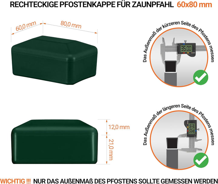 EMFA Zaunpfahlkappe rechteckig 60x80 mm Grün 5 Stück Pfostenkappen Kunststoff Pfostenkappen Abdeckka