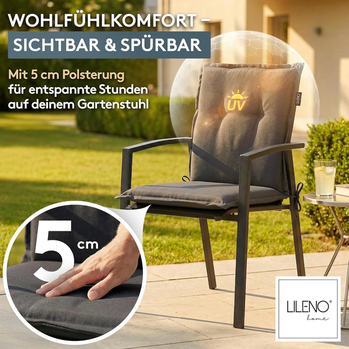 LILENO HOME Gartenstuhl Auflagen als [2er Set - Niedriglehner] in Uni Anthrazit (Tami) - Bequeme Lie