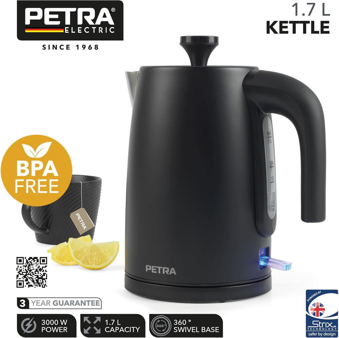 Petra PT5632MBLKVDE Elektrische Wasserkocher - BPA-Frei, schnelles Kochen, Fenster mit Wasserstandsa
