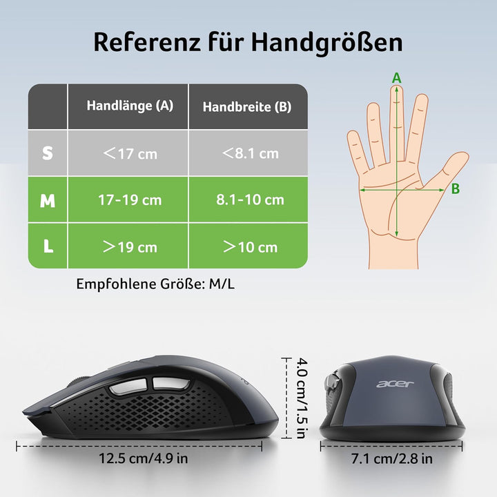 Acer Maus Kabellos 4000 DPI, Wireless Mouse 2,4Ghz mit 5 Einstellbare DPI, Batteriebetriebene Funkma