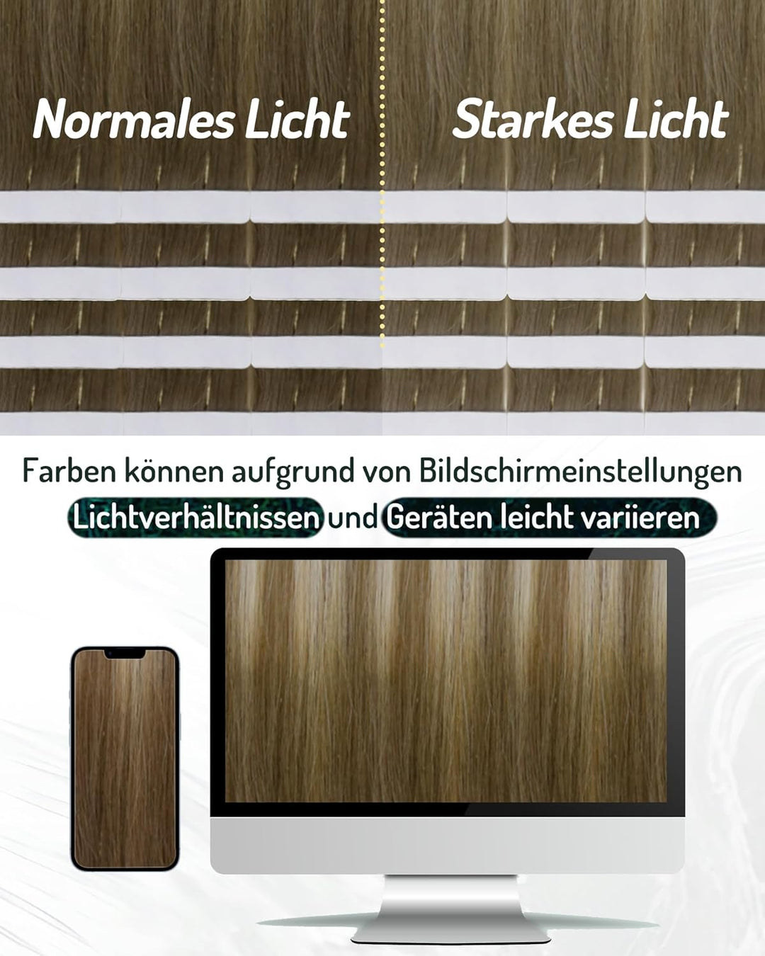 RUNATURE Tape Extensions Echthaar 50cm Balayage Braun Ombre Blond Unsichtbarer Tape in Haarverlänger
