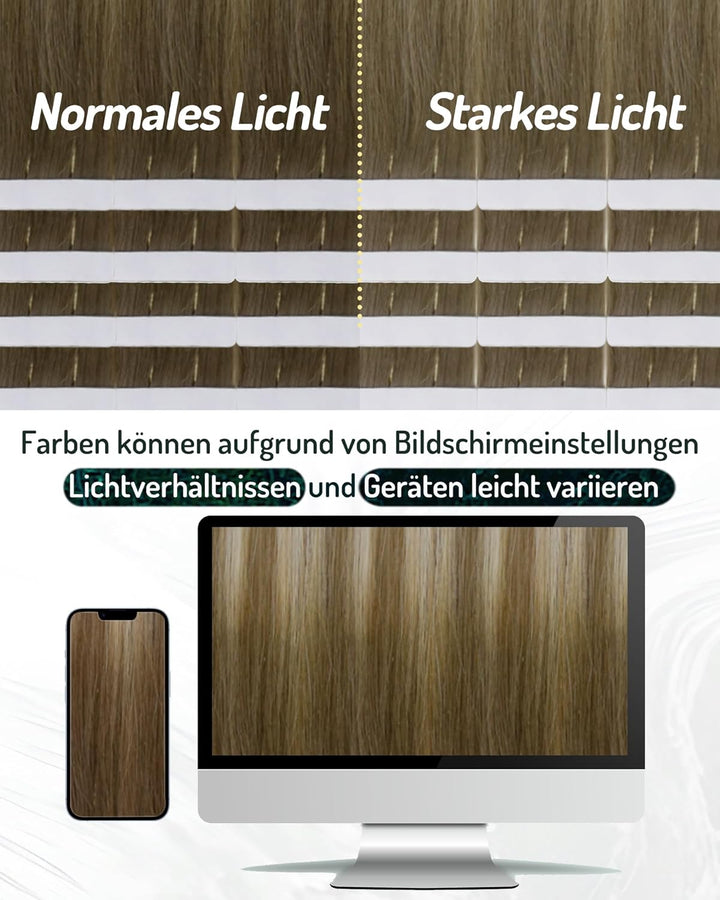RUNATURE Tape Extensions Echthaar 50cm Balayage Braun Ombre Blond Unsichtbarer Tape in Haarverlänger