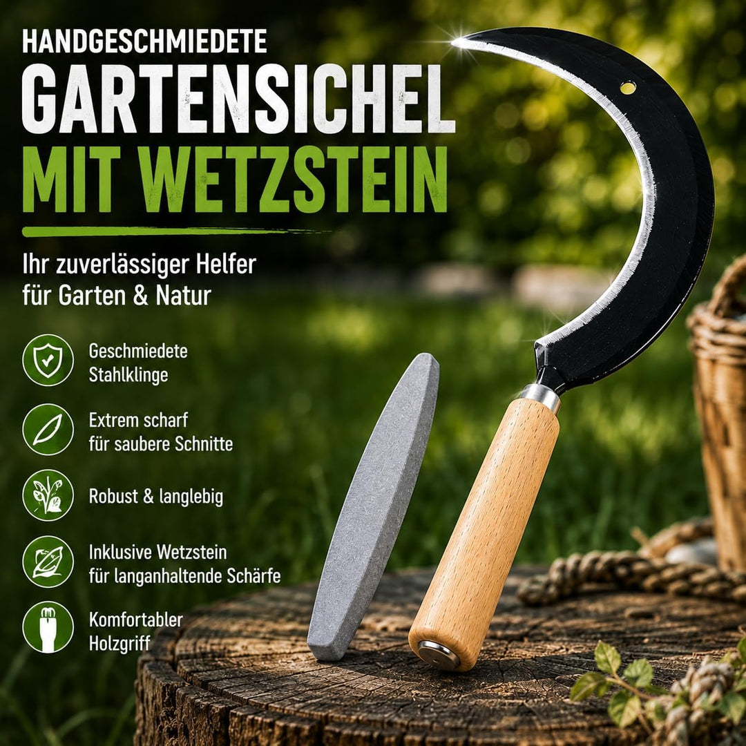Set Hochwertige Sichelsensen mit Wetzstein, Scharf Sickle, 35 cm Handsensen, kleine Sensen, Trimmer,