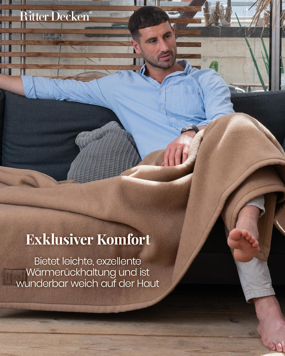 Ritter Decken Cashmera Kaschmirdecke 100 x 150 cm - Kamel - Hochwertige Wolldecke aus Kaschmir - War