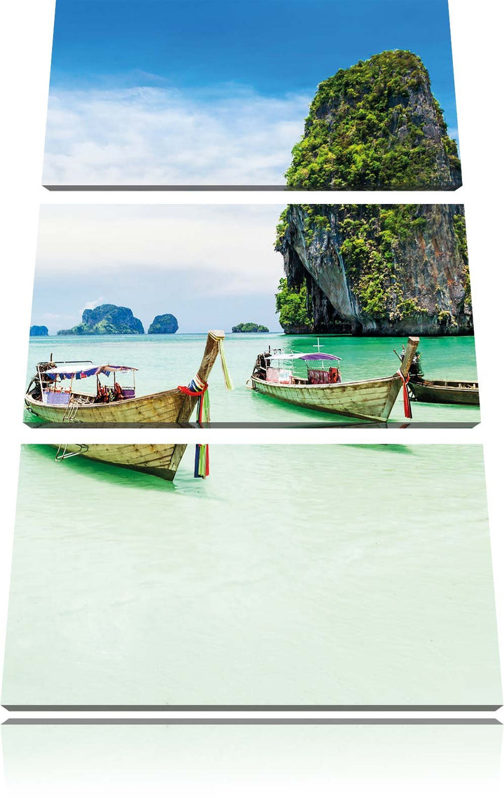 Pixxprint Longtailboote in Thailand als Leinwandbild/Grösse: 3 Teilig (120x80) cm/Wandbild/Kunstdruc