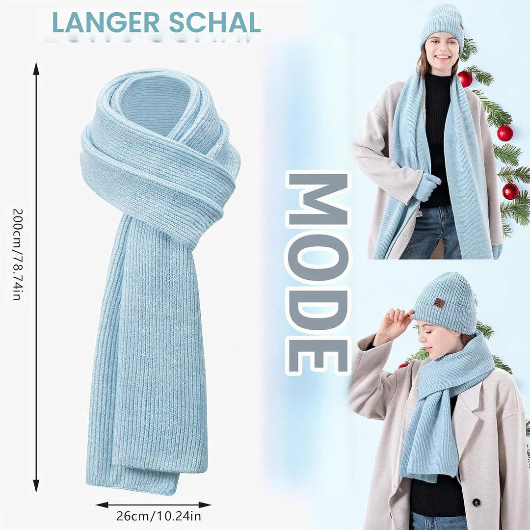 ZASFOU Damen Winter Mütze Schal Touchscreen Handschuhe Set Thermo Beanie Wintermütze Strickmütze Sch