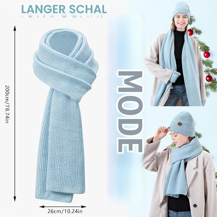 ZASFOU Damen Winter Mütze Schal Touchscreen Handschuhe Set Thermo Beanie Wintermütze Strickmütze Sch