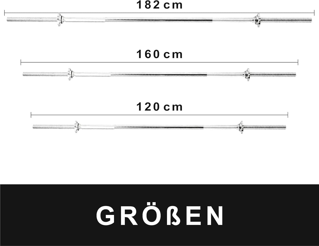 Lisaro Langhantel-Stange mit Sternverschlüssen 120/160/182 cm - Standardnorm gerändelt und verchromt