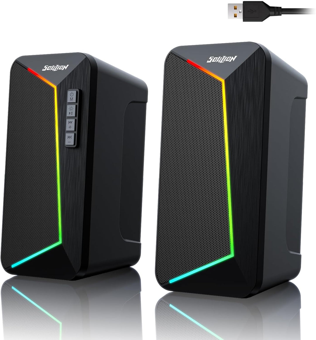 SOULION R40 Computer Lautsprecher, 2.0 USB-betriebene PC Lautsprecher, RGB Beleuchtung Lautsprecher