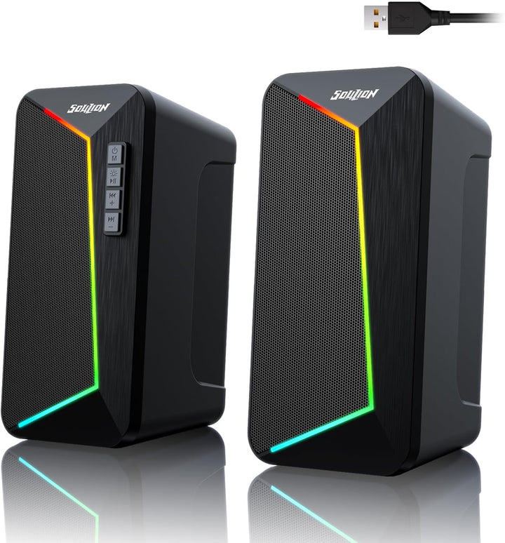 SOULION R40 Computer Lautsprecher, 2.0 USB-betriebene PC Lautsprecher, RGB Beleuchtung Lautsprecher