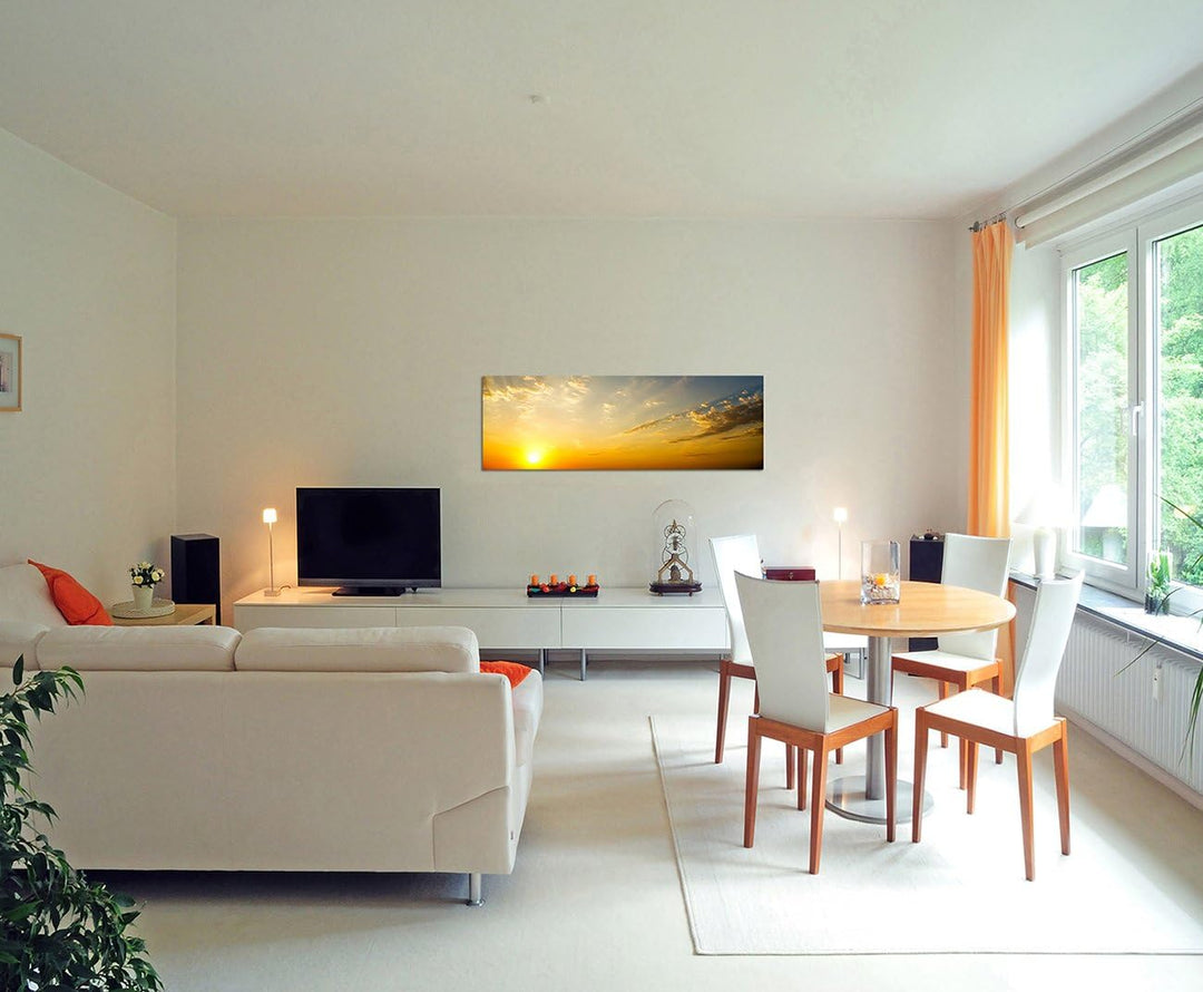 Paul Sinus Art Panoramabild auf Leinwand und Keilrahmen 150x50cm Himmel Wolkenschleier Sonnenaufgang
