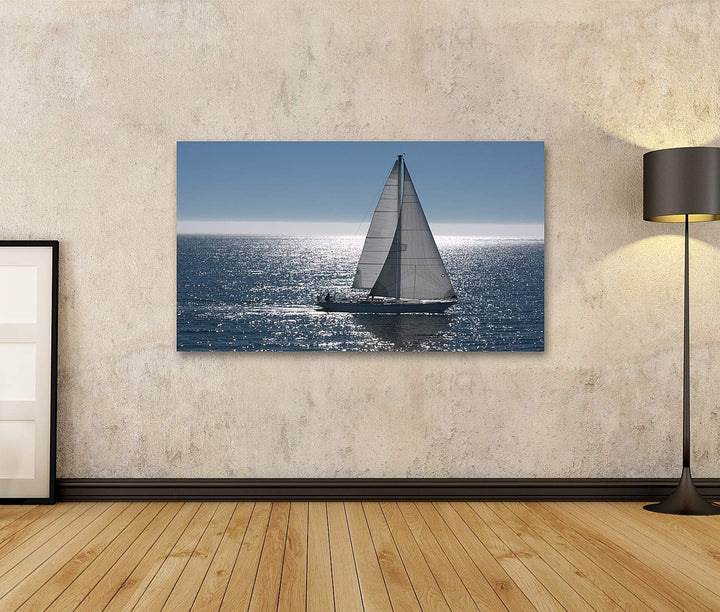 islandburner Bild auf Leinwand Segelboot Auf Ruhiger See Bilder Wandbilder Poster Leinwand 100x57cm,