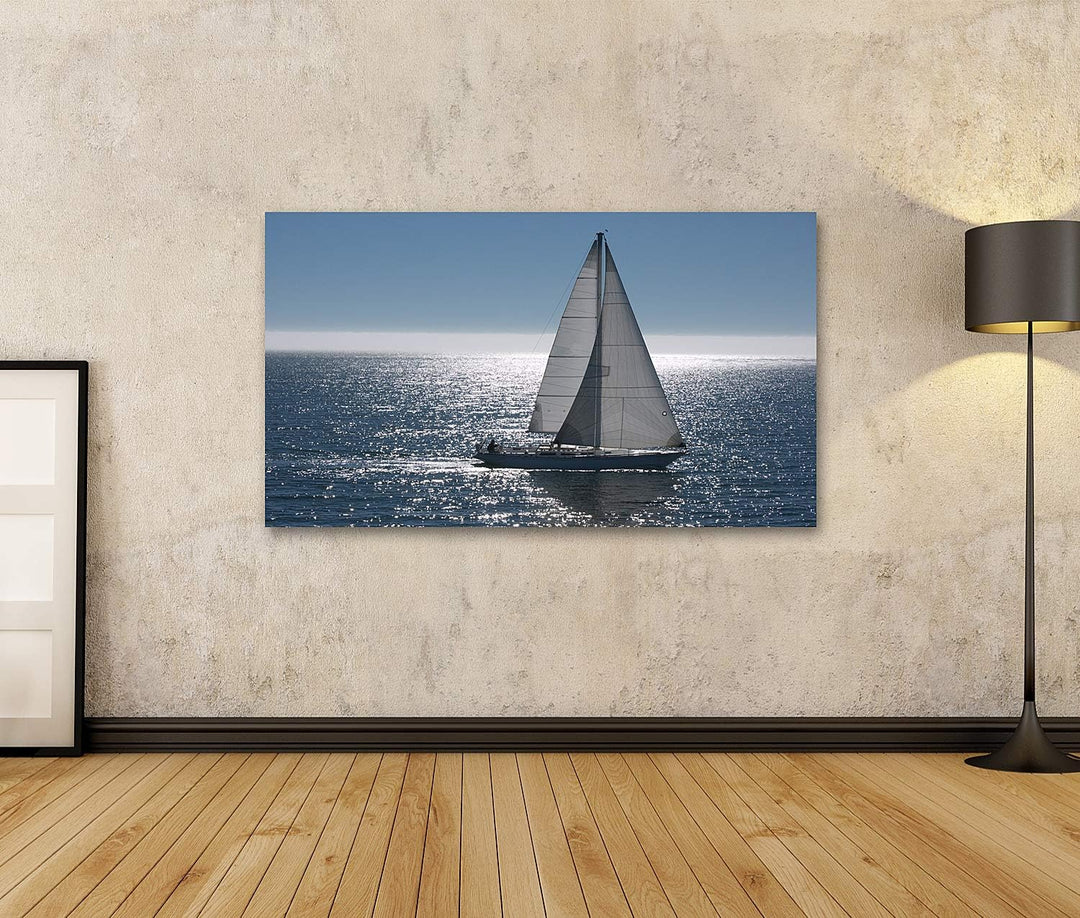 islandburner Bild auf Leinwand Segelboot Auf Ruhiger See Bilder Wandbilder Poster Leinwand 100x57cm,