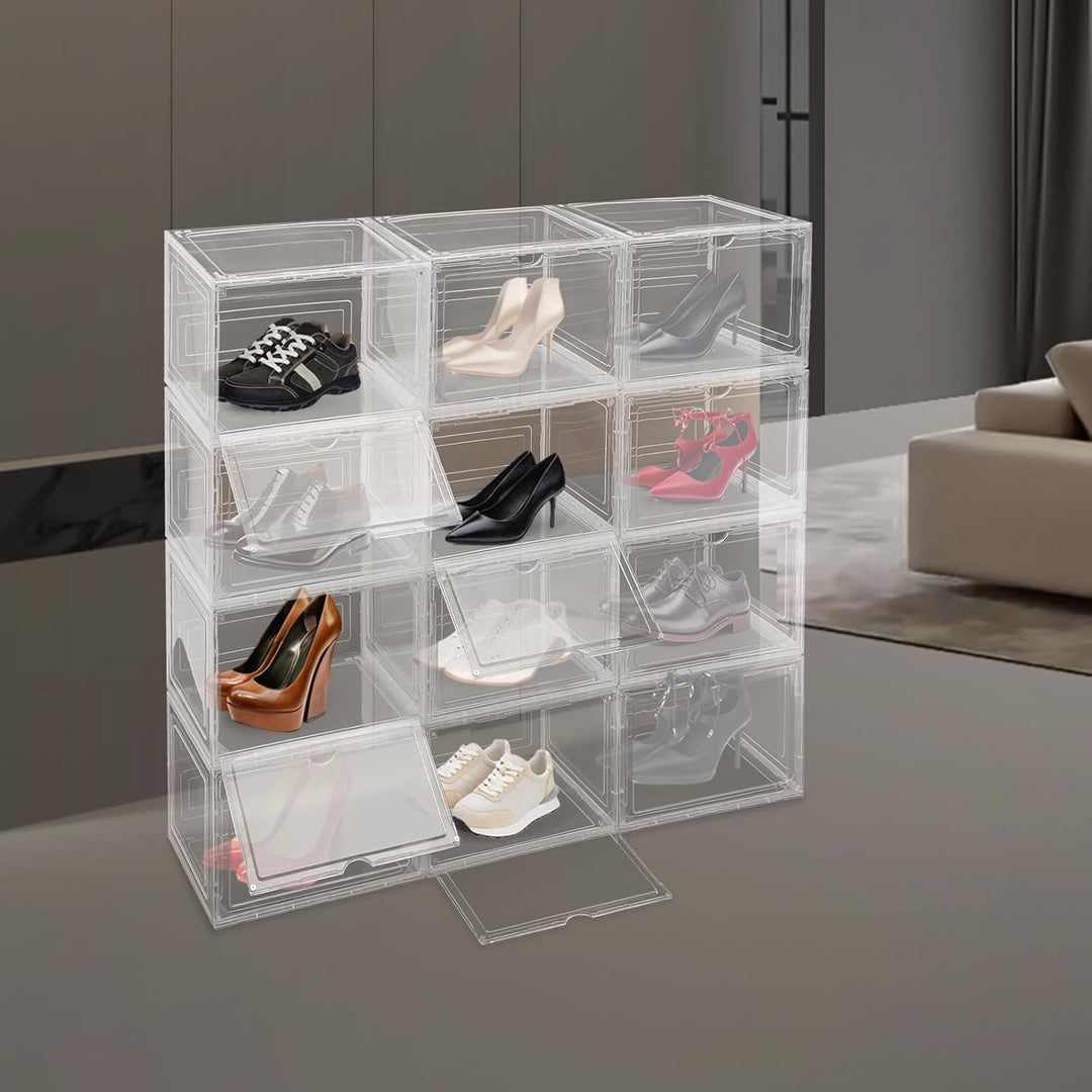 12er Set Schuhboxen Stapelbarer Schuh-Organizer transparente Schuhkartons Schuh-Display-Vitrinen aus