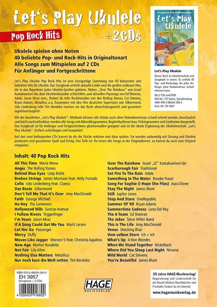Let's Play Ukulele Pop Rock Hits (mit 2 CDs): Songbook für Sopran-Ukulele - 40 tolle Songs für Ukule