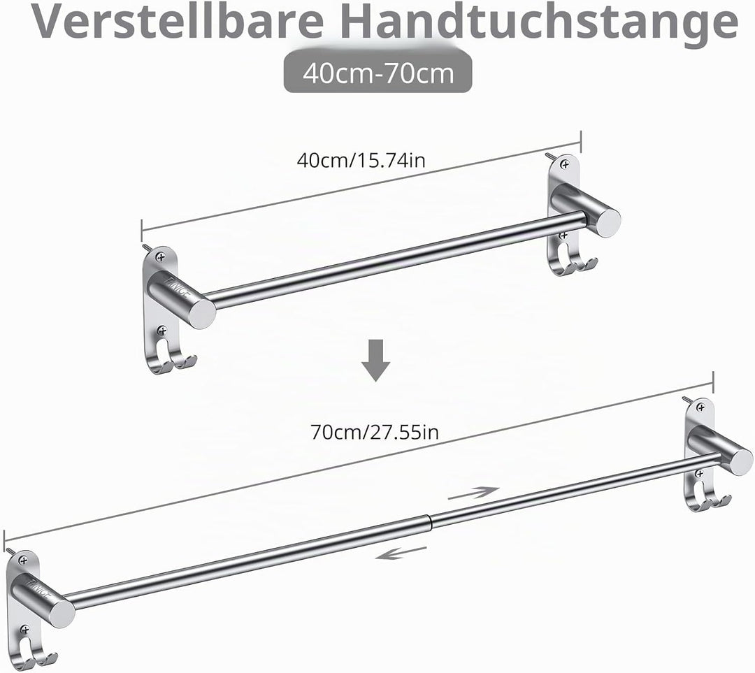 TANiCE Handtuchhalter 40-70cm einstellbar Edelstahl Handtuchstange wandmontage Badetuchhalter Handtu