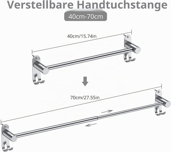 TANiCE Handtuchhalter 40-70cm einstellbar Edelstahl Handtuchstange wandmontage Badetuchhalter Handtu