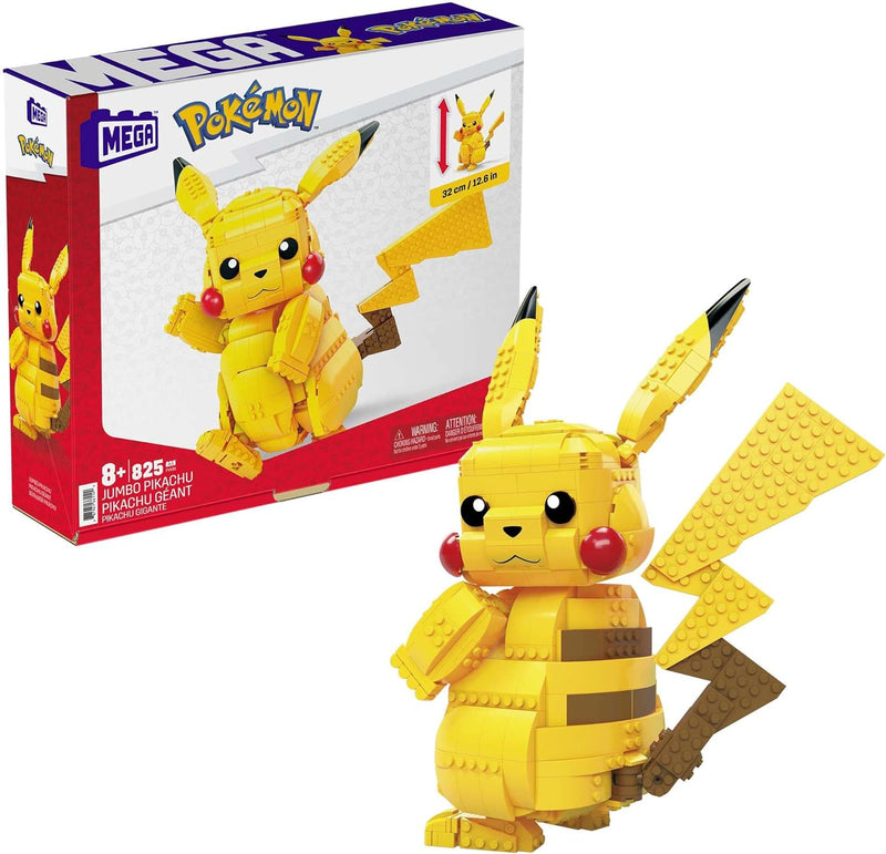 Mega Mega Pokémon Jumbo Pikachu toy building set, 12 inches tall, poseable, 825 bricks and pieces,