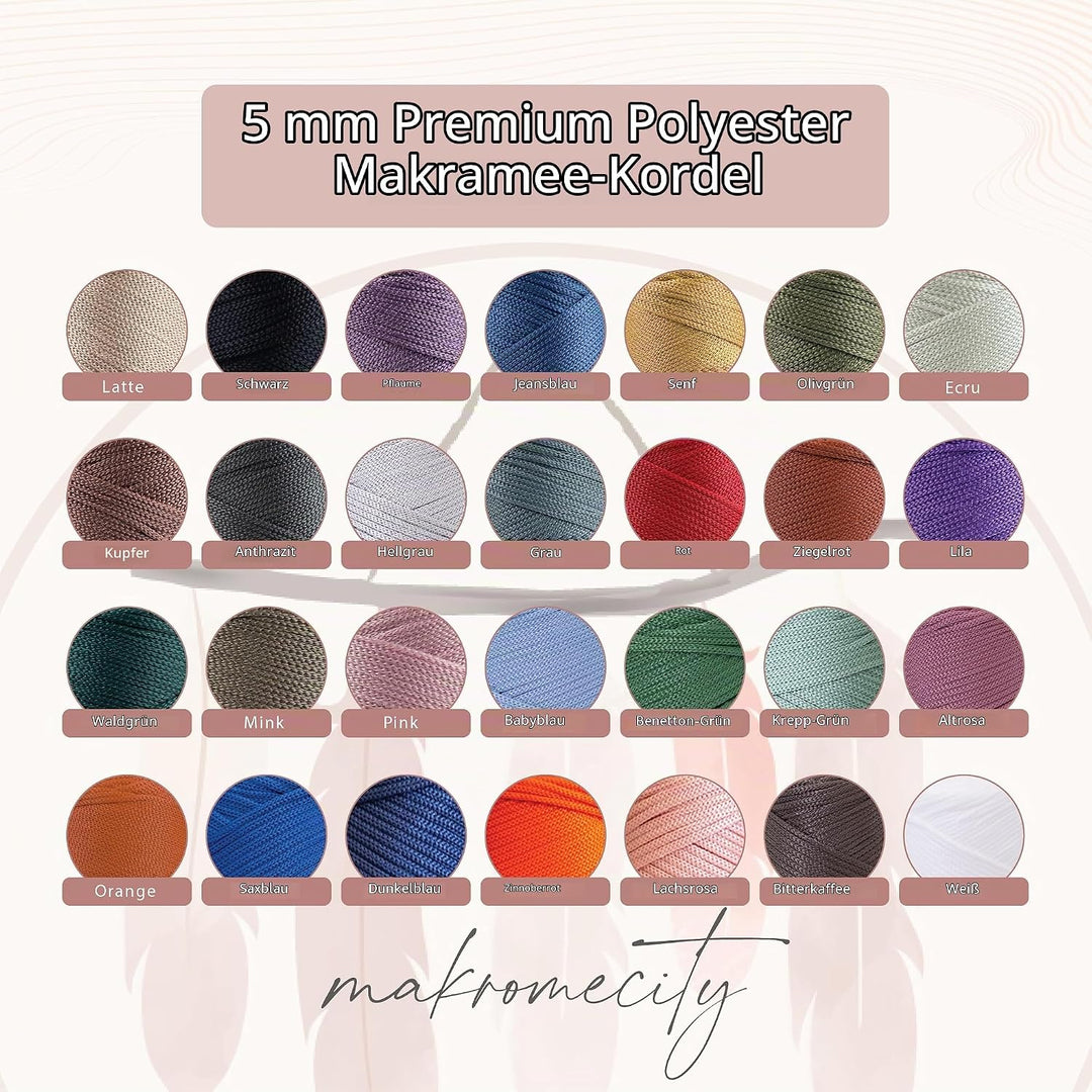 Makromecity Makramee Garn 5mm x 95m Premium Polyester Makramee Schnur Polypropylene Yarn Basteln für