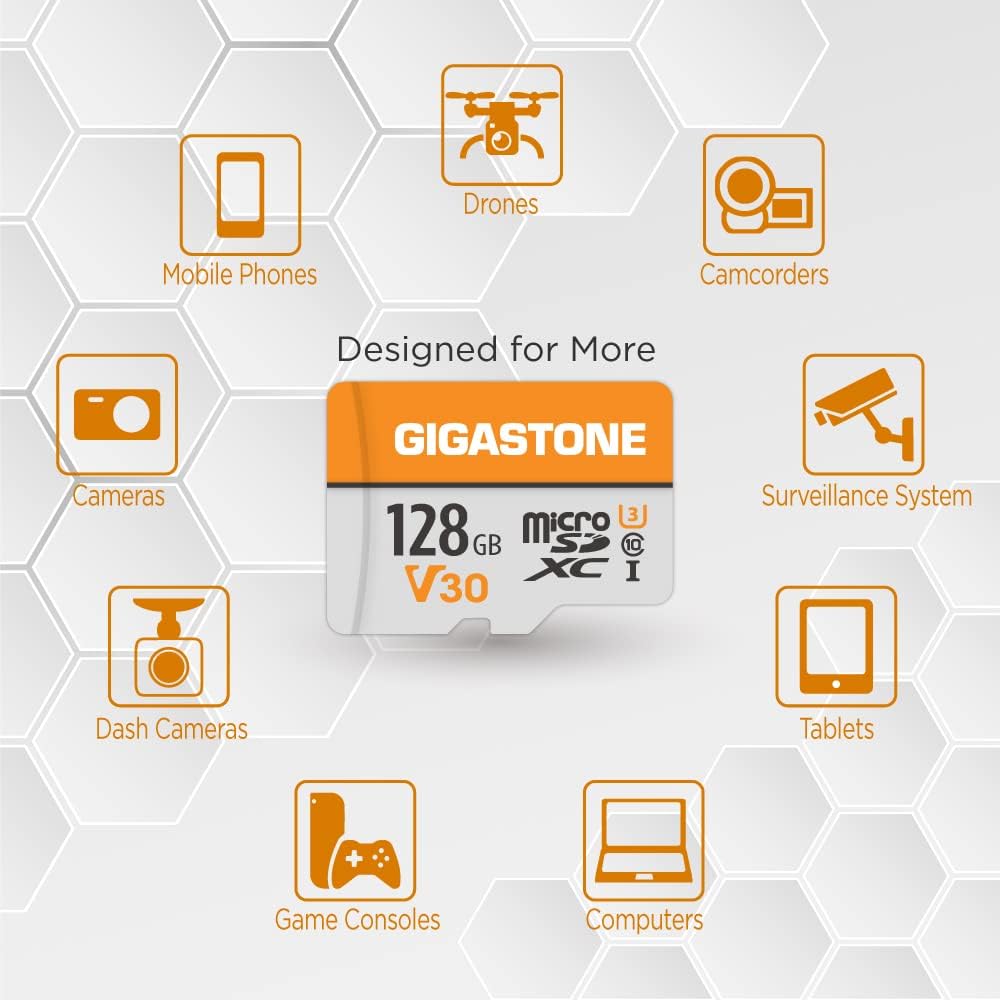 Gigastone 128GB MicroSDXC Speicherkarte 5er-Pack + SD Adapter, für Gopro, Action-Kamera, Drohne, DJI