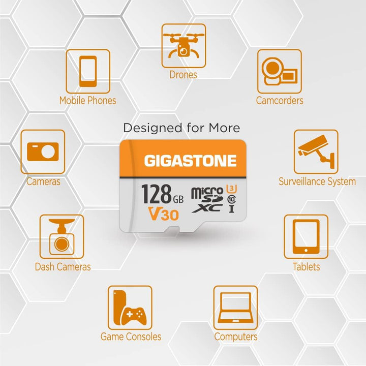 Gigastone 128GB MicroSDXC Speicherkarte 5er-Pack + SD Adapter, für Gopro, Action-Kamera, Drohne, DJI