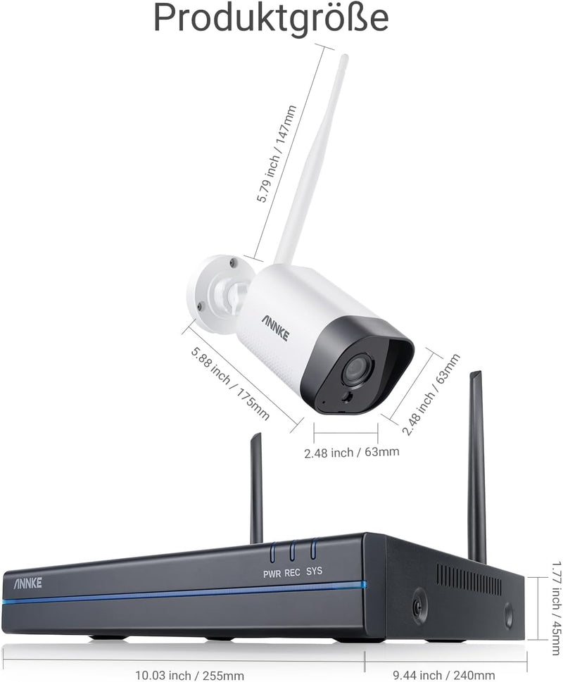 ANNKE 3MP Funk Überwachungskamera Set Aussen 8CH 5MP NVR mit 4 X 3MP WiFi Kameras Videoüberwachungs