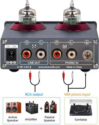 Phono-Vorverstärker,Douk Audio T4 PRO Mini Valve Tube MM Phono Verstärker GE5654 Röhrenvorverstärker