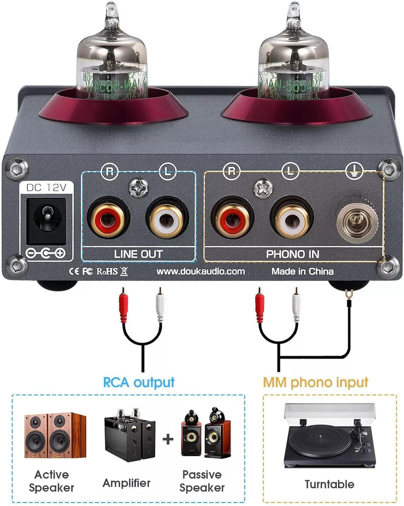 Phono-Vorverstärker,Douk Audio T4 PRO Mini Valve Tube MM Phono Verstärker GE5654 Röhrenvorverstärker