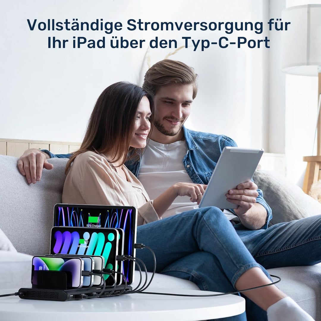 Unitek 120W 10 Port USB Ladestation mit Typ C und QC3.0, Multi Ladestation für mehrere Geräte mit Sm