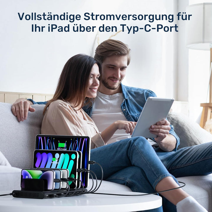 Unitek 120W 10 Port USB Ladestation mit Typ C und QC3.0, Multi Ladestation für mehrere Geräte mit Sm