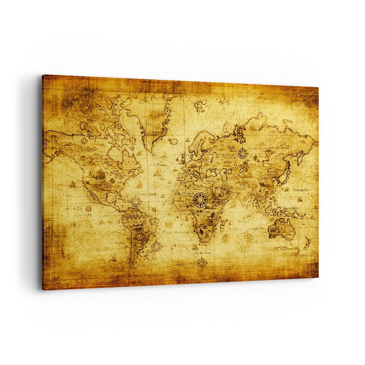 ARTTOR Bilder auf Leinwand 100x70cm Leinwandbild Karte Welt Kontinente Gross Wanddeko Bild Schlafzim