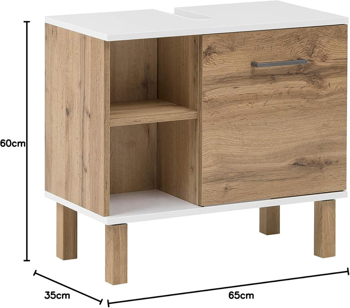 Schildmeyer Waschbeckenunterschrank 147630 Wido, Eiche Landhaus Dekor/weiss, 60 x 65,2 x 35 cm