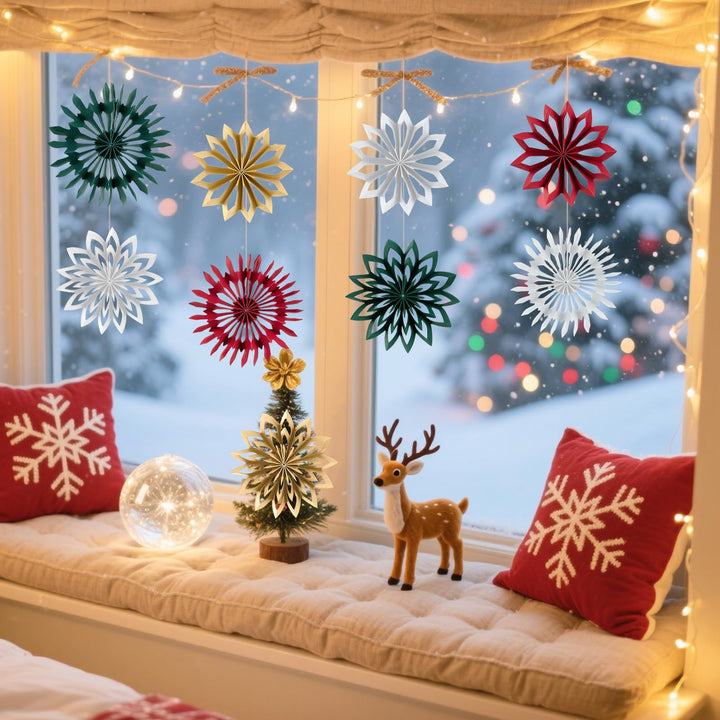 SUNBEAUTY Weihnachtsbaum Deko 3D Mini Papier Aufhängen Fächer Schneeflocke Hängen Papier Girlande Bo