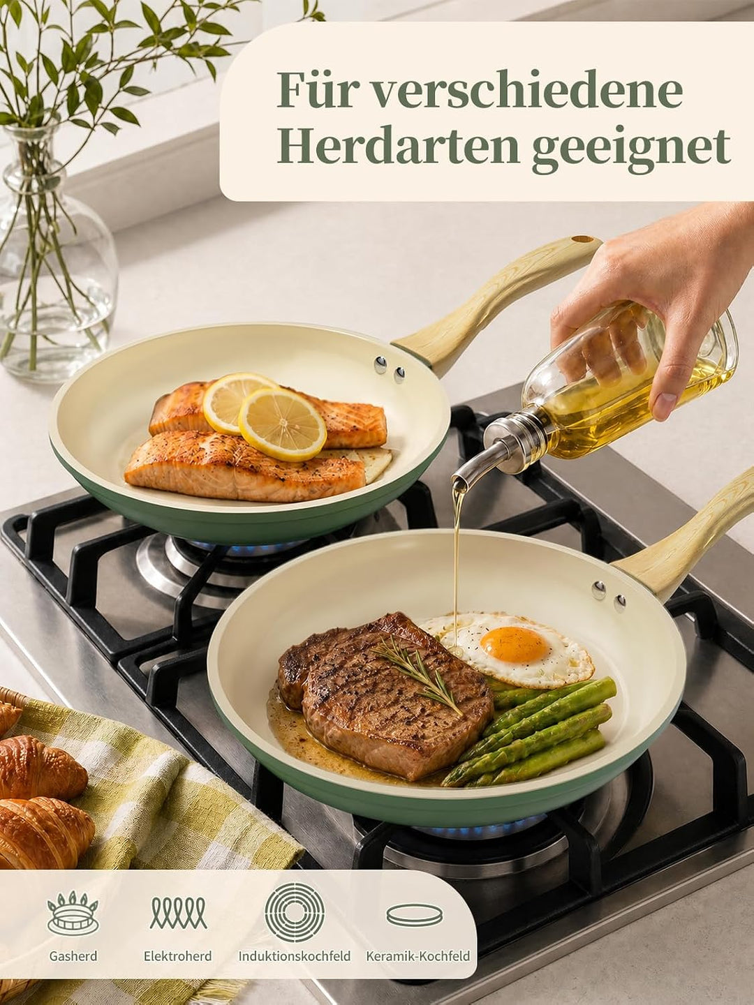Innerwell Antihaft Bratpfanne 20 cm,Pfanne Induktion mit Keramik Antihaftbeschichtung in Profiqualit